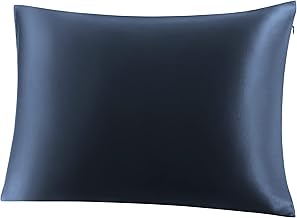 PICCOCASA Funda de Almohada de Seda Pura 100% Natural para el Cabello y la Piel, Ambos Lados, 19 Fundas de Almohada de Seda Momme con Cremallera Oculta, Azul Marino 43x63cm