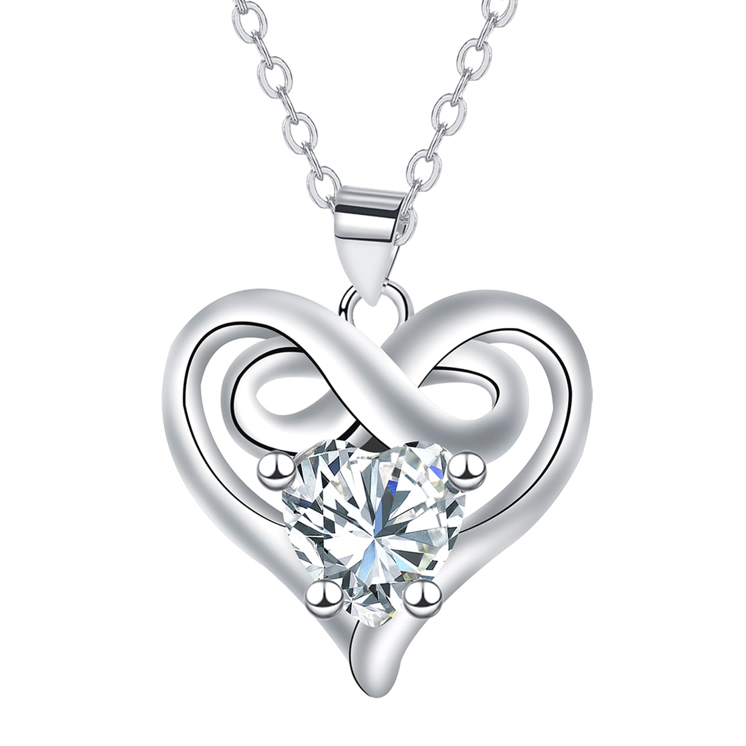 YinsenCollar Infinito para Mujer, Plata de Ley 925 Collares,con Corazón y Circonita Cúbica Cadena, Joyería para Mujeres y Niñas con Caja de Regalo
