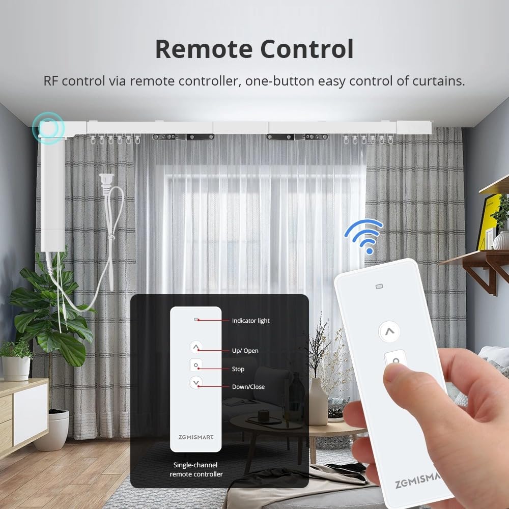 Matter Over WiFi Motorisierte Vorhangschiene, Smart Curtain Rod Compatible with Apple Home, Alexa, Google Home, Voice & Remote Control, Center/Side Opening (309.9 cm))