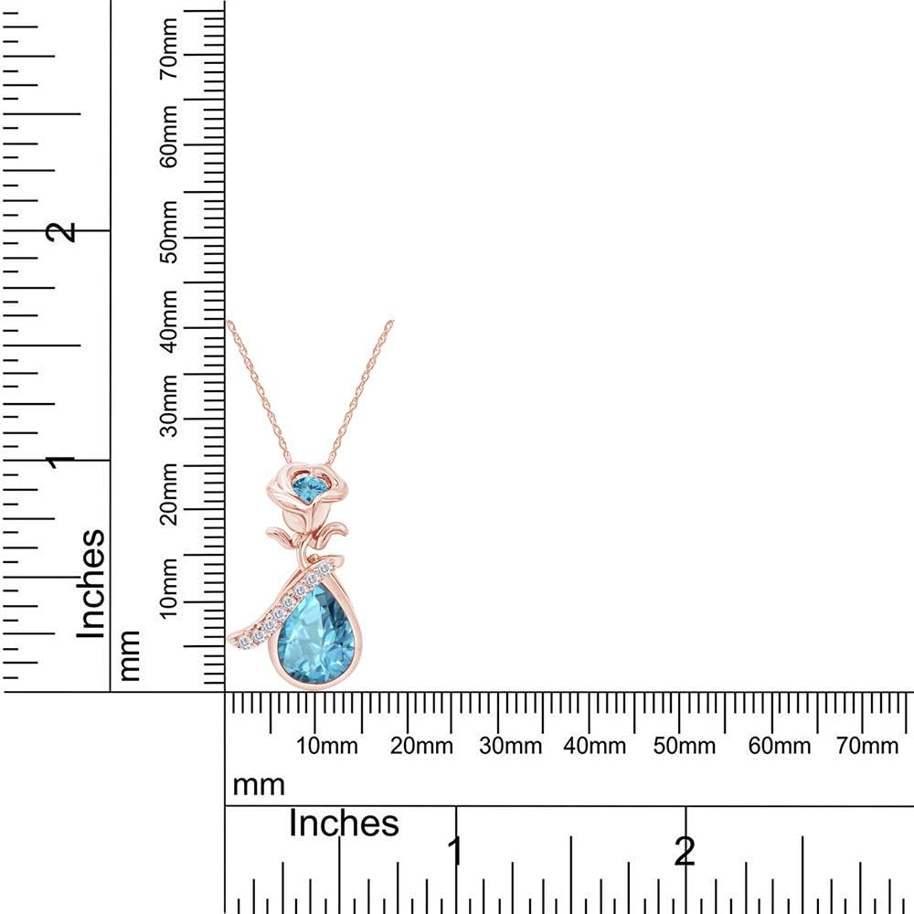 AFFY Simulated Birthstone Bezel Setting Rose Flower Teardrop Pendant Necklace In 14K Rose Gold Over Sterling Silver Jewelry Pendant Necklace 2024 Gift For Her