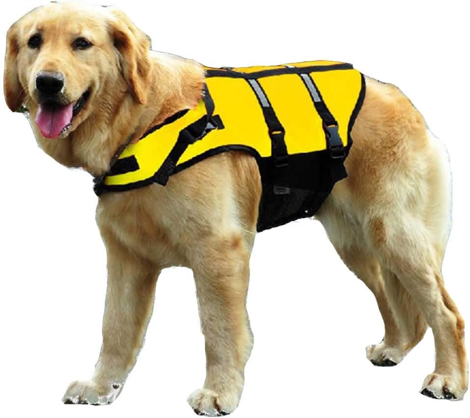 Dog Life Jacket Vest Ripstop, Adjustable Dog Lifesaver Safety Reflective Vest,Dog Swimming Jacket Vest, Pet Floatation Vest with Rescue Handle for Small, Medium and Large Dogs