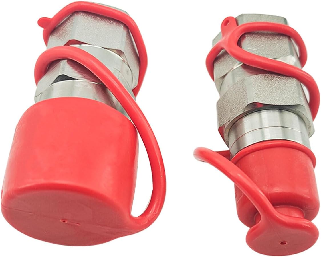 3/4" SAE Thread Flat Face Hydraulic Quick Connect Coupler Set Fit for Skid Steer,1/2" Body Heavy-Duty Carbon Steel Coupling with Dust Cap(4pcs)