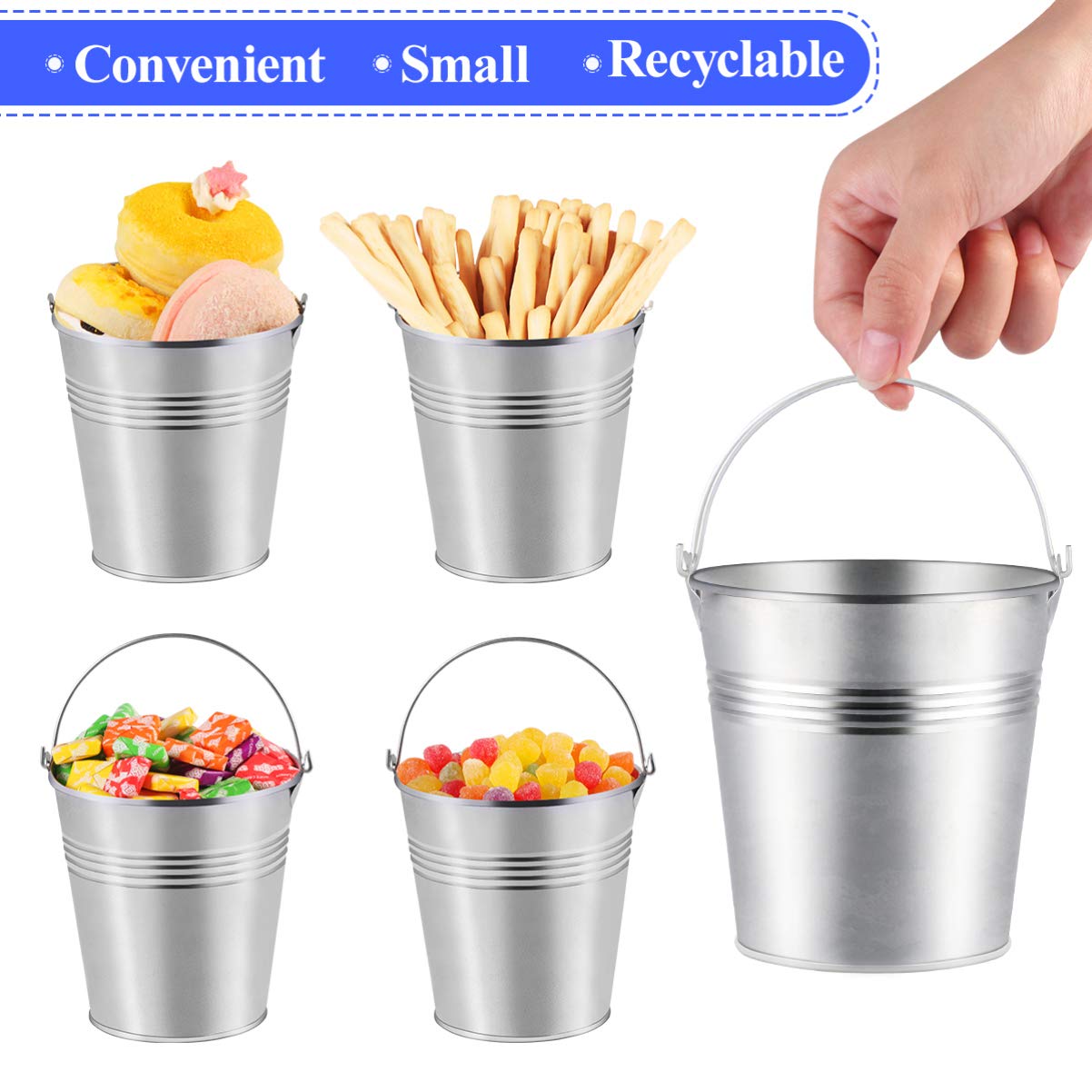 TOYANDONA 12 Pièces Seaux en Métal Mini 10.50X10.50X7.20Cm Seaux en Fer Blanc pour Bonbons Frites Collations Cadeaux De Fête Pot De Fleurs Suspendu Décoration Maison