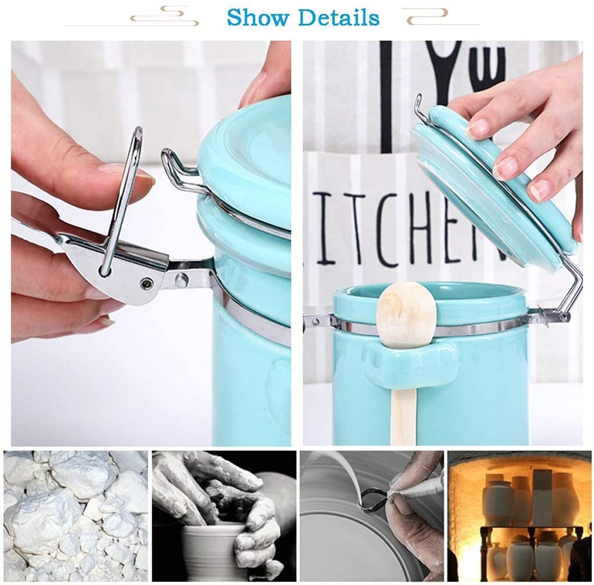 BERTY·PUYI Barattoli per Lattine con Coperchi, Piccola Scatola Portaoggetti da Cucina Zuccheriera Barattolo per caffè Ermetico in Ceramica per Contenitori da Cucina, Porcellana Premium-White