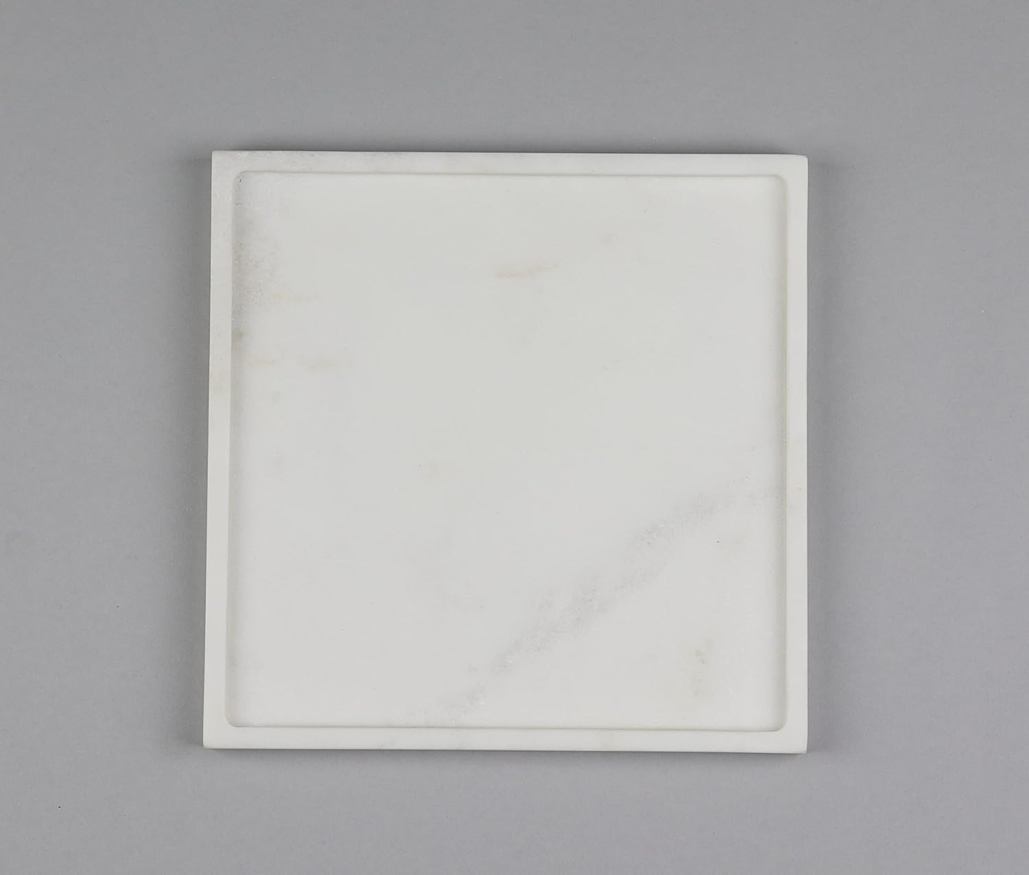 Stone Essential Square Shape White Marble Tray for Bathroom, Kitchen