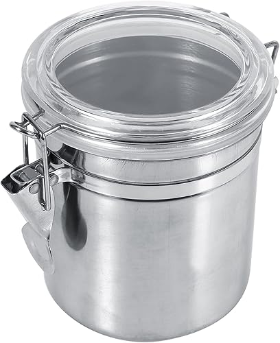 Miniatura 2 de Recipiente de almacenamiento de alimentos de cocina de acero inoxidable para azúcar, té, café, granos con tapa transparente y abrazadera de bloqueo