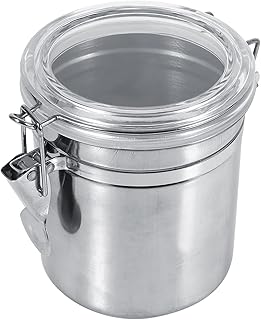 Food Storage Jar, Stainless Steel Airtight Food Jars with Plastic Lid Kitchen Storage Container for Tea Coffee Bean Spice Cereal(M)