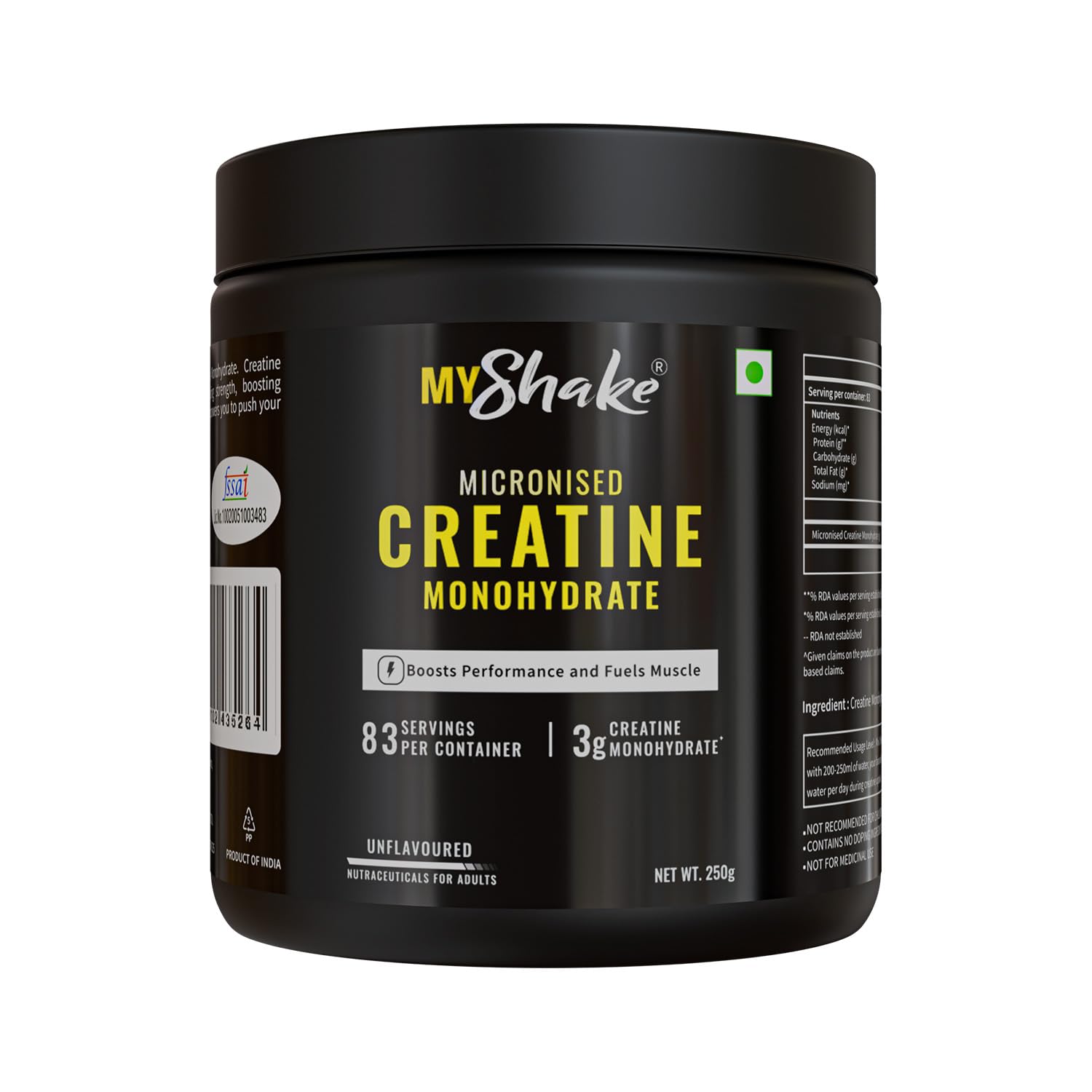 MyShake Micronised Creatine Powder - 250gm (83 Servings) | 3g Creatine Monohydrate Per Serve | Rapid Absorption, Boost Strength & Fuels Muscle | Supports Athletic Performance & Power-image-16