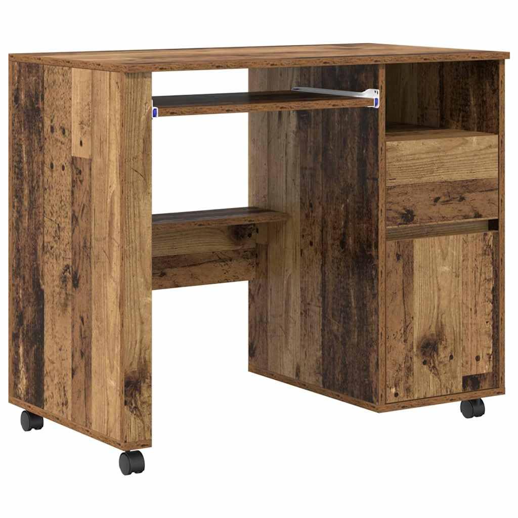 Scrivania con Ruote Legno Vecchio Legno Lavorato 91 x 50 x 77 cm