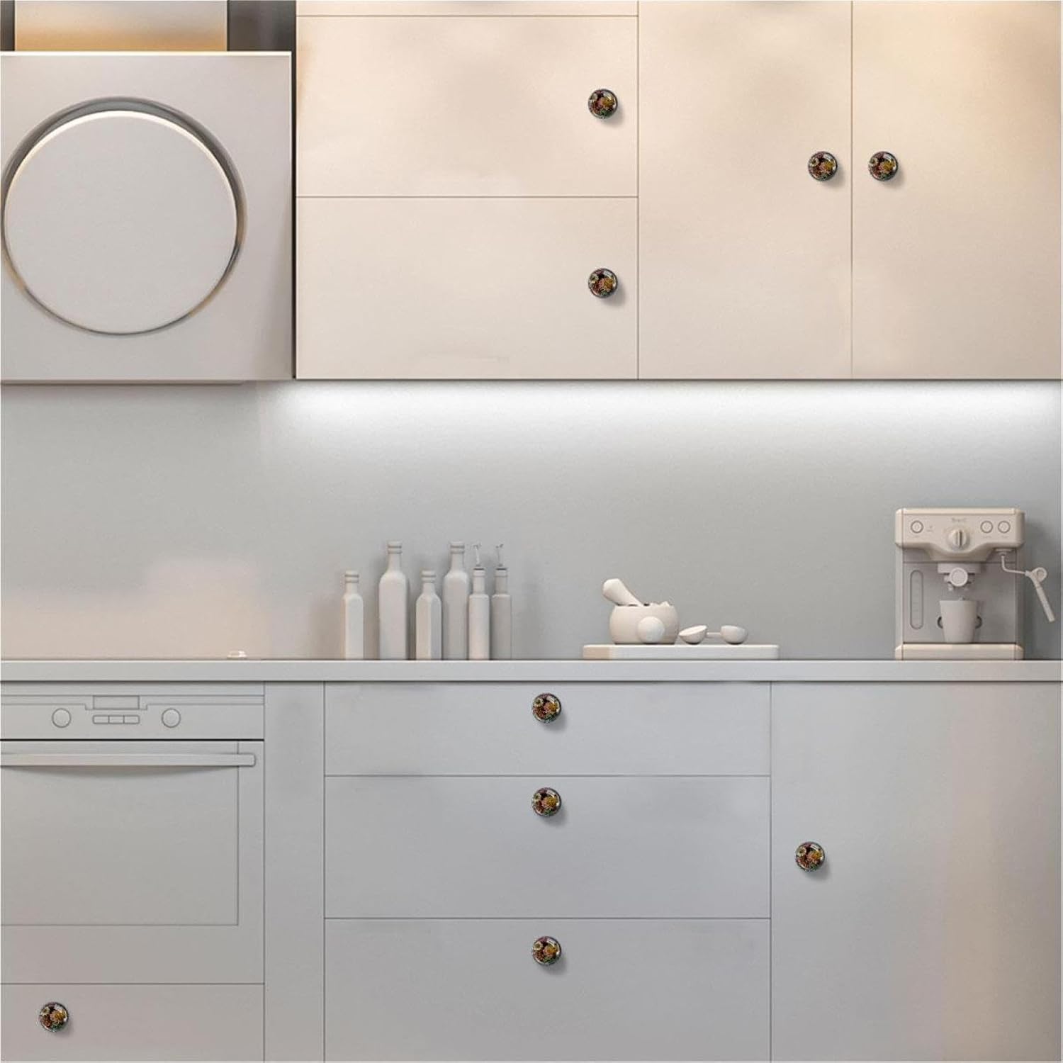 Black Floral Pastorable Flower (2) Universal Cabinet Knobs, Glass Drawer Pulls for Various Indoor Furniture