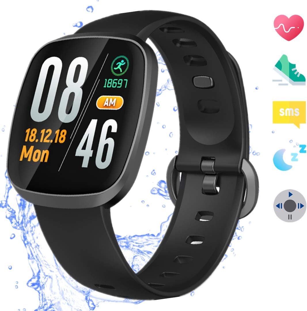 Amazqi Smart Watches, Fitness Tracker Touch Screen Smartwatch Waterproof Heart Rate Blood Pressure Sleep Monitor Pedometer Call SMS Remind Music Control for Men Women Compatible with Android IPhone