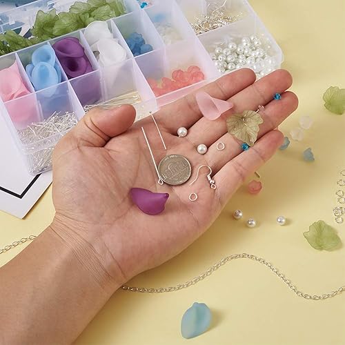 Miniatura 5 de Mega Pet Kits de pendientes colgantes de flores de lirio esmerilado con colgantes de flores de trompeta acrílicas, cuentas de perlas de vidrio,