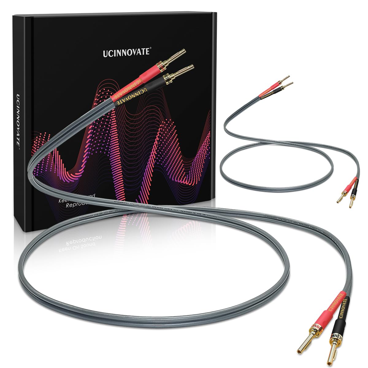 UCINNOVATE Cavo per altoparlanti OFC di alta qualità bi-cablato, resistente, 12 AWG, confezione da 2 cavi per audiofili HiFi per saldatura a freddo con connettori a banana placcati in oro, per