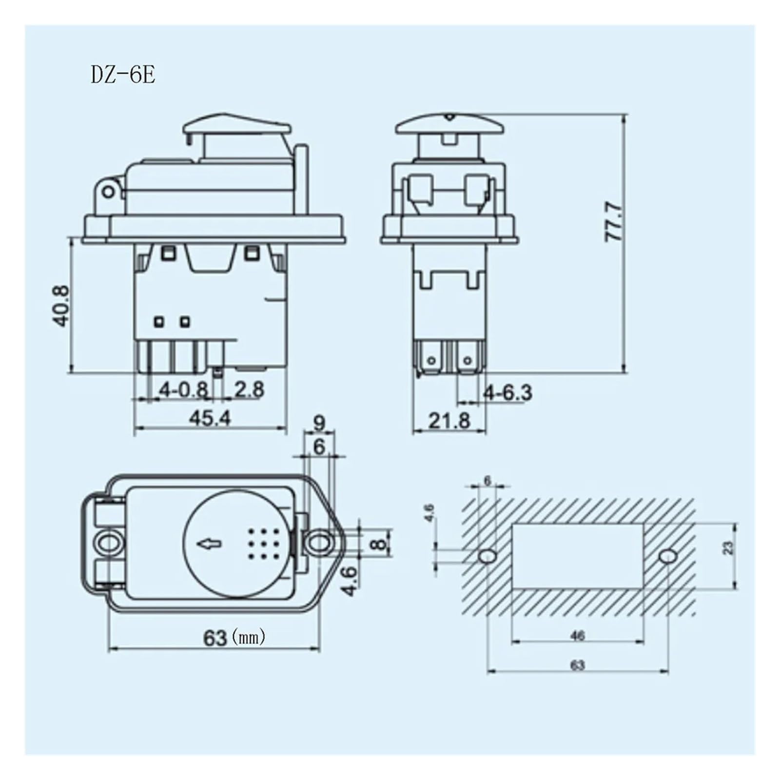 Interruptor pulsador de Parada de Emergencia DZ-6 AC250V 15A, 4 Pines, 5 Pines, Resistente al Agua, 60947-3 EN 61058-1(5Pins)