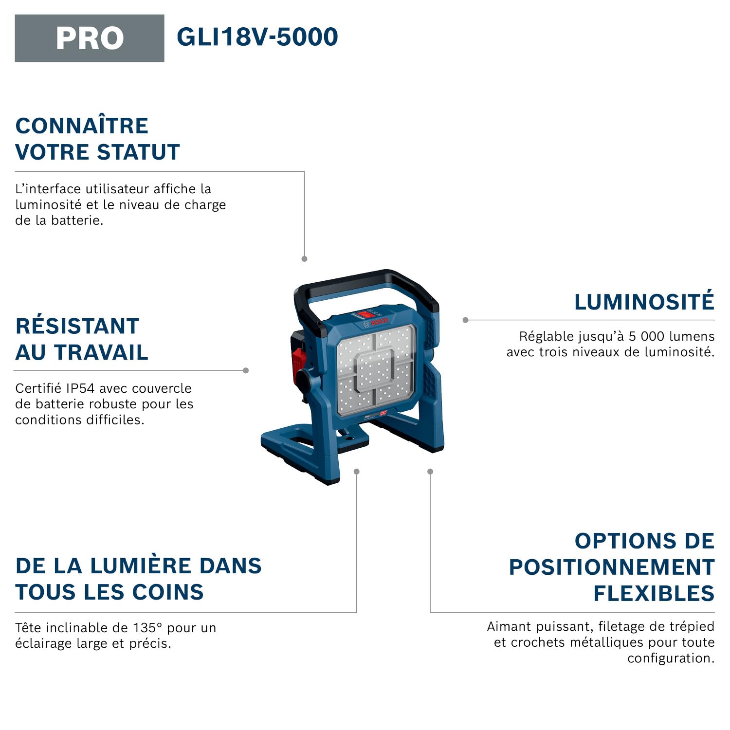 Bosch PRO 18V System Lampe sans-fil GLI18V-5000 (sans batterie)