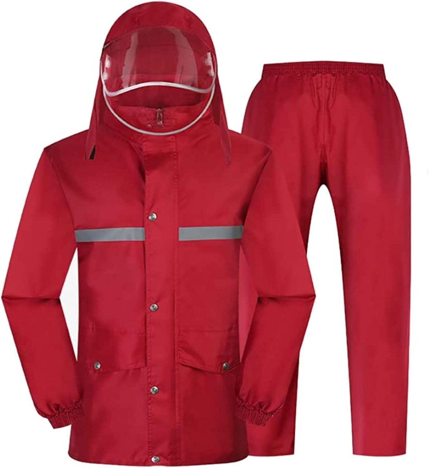 VUIKLCty Men's Raincoats And Women's Waterproof Fishing Raincoats, Outdoor Raincoats With Safety Reflective Strips(Red,4XL)