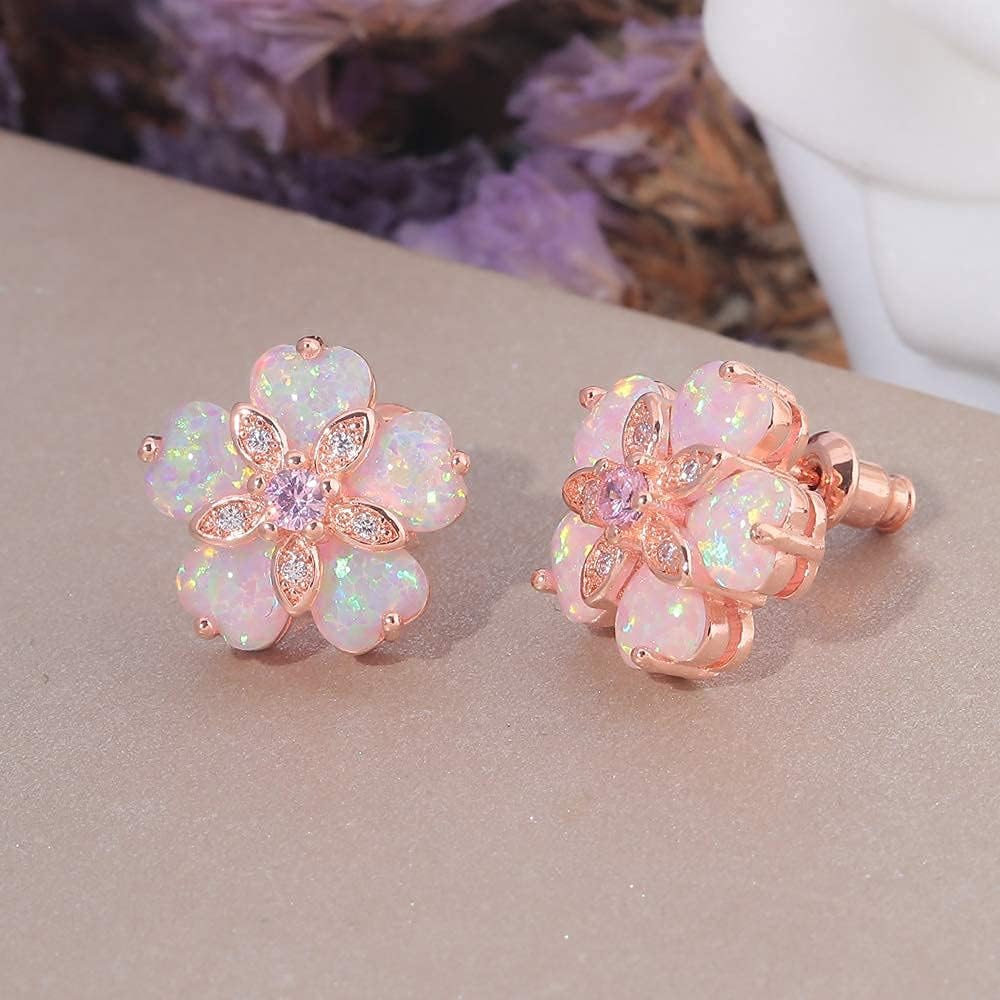 CiNily Womens Flower Opal Stud Earrings,Ladies Rhodium Plated Hypoallergenic Jewelry Big Gemstone Earrings 15mm - Image 6