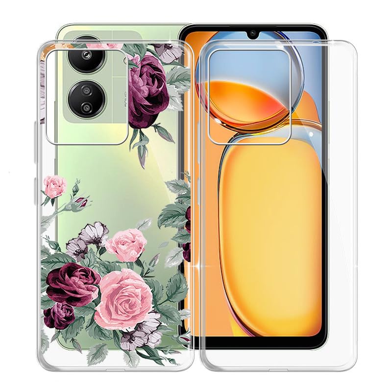 AQGG Coque Pour Xiaomi Poco C65 (6.74"), Avec [1 X Protecteur D'écran En Verre Trempé], Transparent Antichoc Silicone Cover Souple TPU Housse Etui