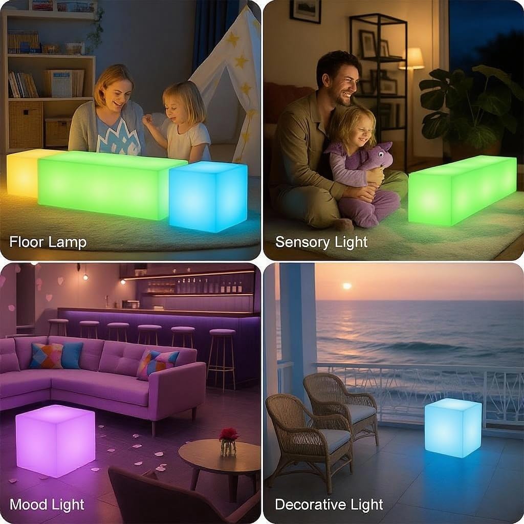 Mr.Go 10" Farbwechsel Licht LED Würfel, Wiederaufladbar Stimmungslicht Nachtlicht mit Fernbedienung, 16 RGB-Farben, 8-Stufig Dimmbar, Wasserdichter Würfelleuchte für Innen und Außen