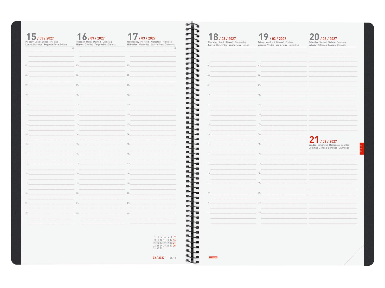 Finocam Ikon Agenda 16 meses 2026 2027 | Semana Vista Vertical · Septiembre 2026 - Diciembre 2027 | Negro · Internacional - Agenda semanal