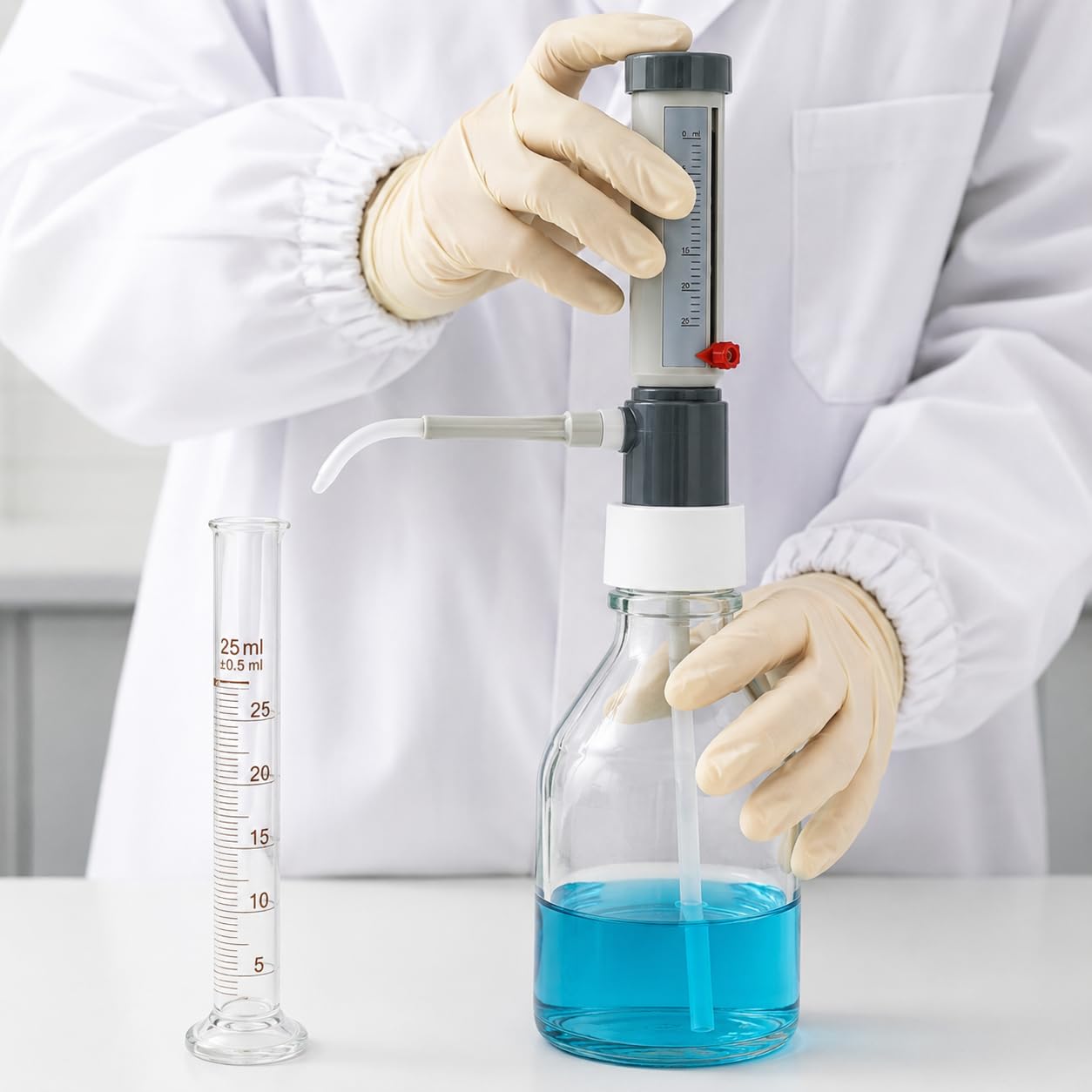 Dozownik do butelek szklanych o pojemności 2000 ml, regulowana skala objętości do dokładnego pipetowania chemikaliów i odczynników laboratoryjnych, dozownik płynów do bezpiecznego użytkowania