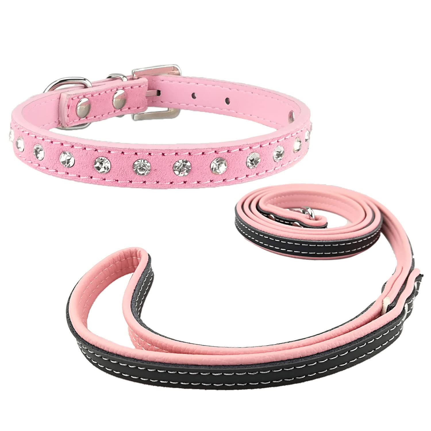 Newtensina 2er Set Hundehalsband – Weiches Wildleder Mit Bling, Für Kleine Hunde & Katzen, Verstellbar