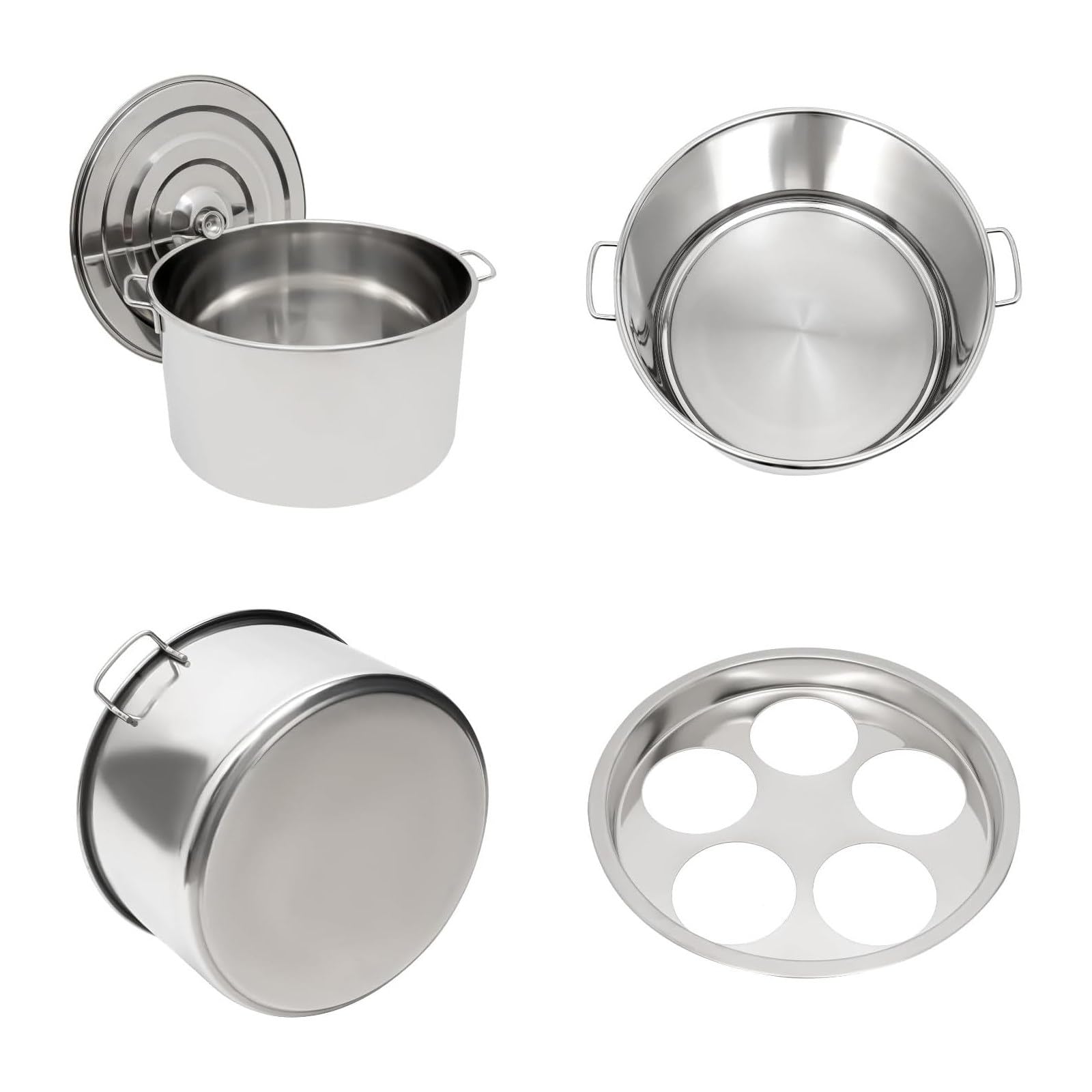 Olla para Pasta, Olla para Pasta con Cuatro o Cinco cestas coladoras, Juego de Insertos de Acero Inoxidable, Herramienta de Cocina para Pasta, Fideos, albóndigas, fácil de Limpiar (4Holes)