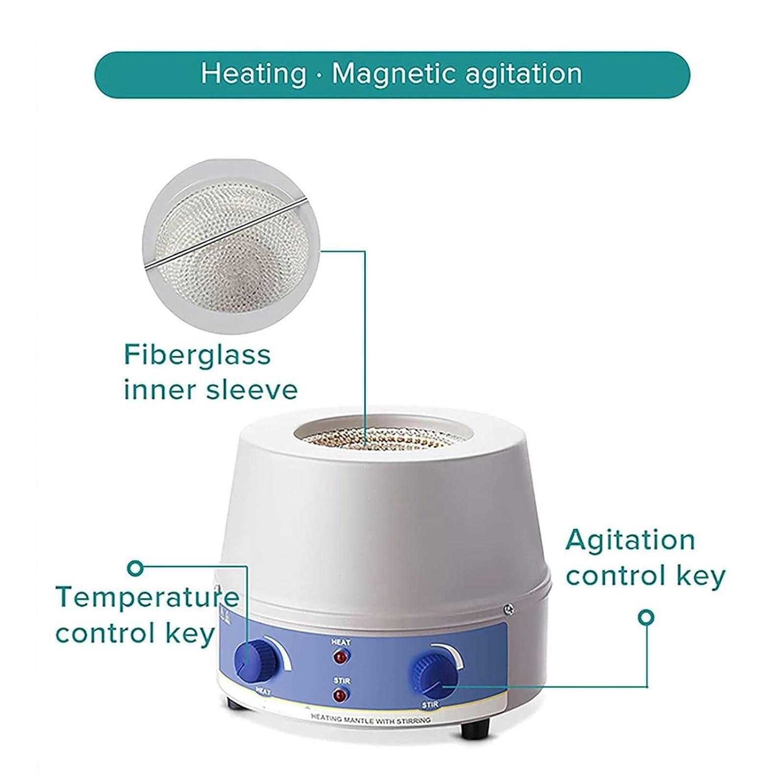 Manta Calefactora De Laboratorio (100-2000 ml), Manta Calefactora con AgitacióN MagnéTica, Temperatura Y Velocidad Ajustables, Temperatura: Rt-380 °C, para Calentar Y Agitar LíQuidos,100ml