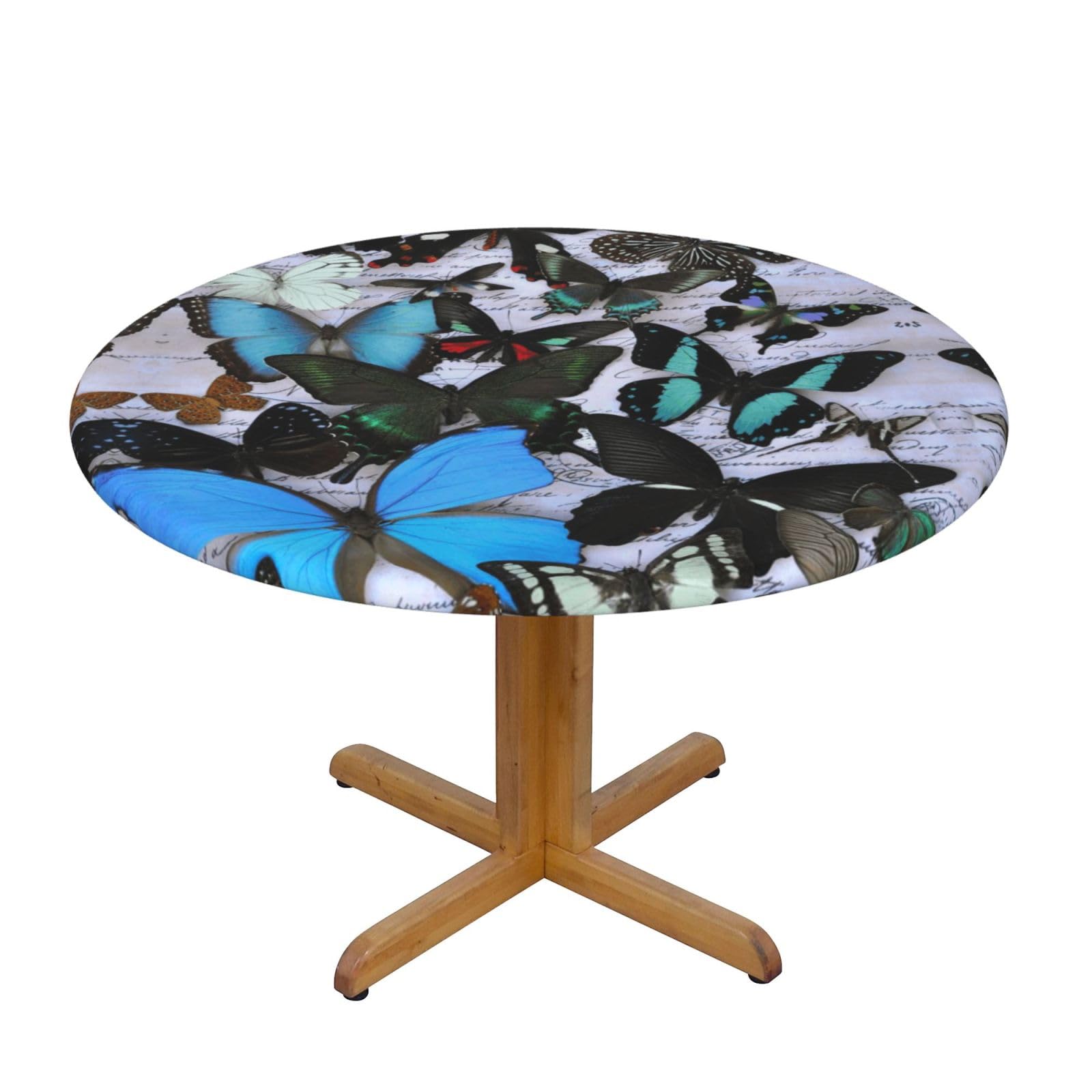 ESNAIUVCD Butterfly print Waterproof Round Tablecloth,Outdoor Table Cloth with Elastic Edged, Elastic Tablecloth Wipeable, Garden Table Cloth Suitable for sizes 90cm-140cm