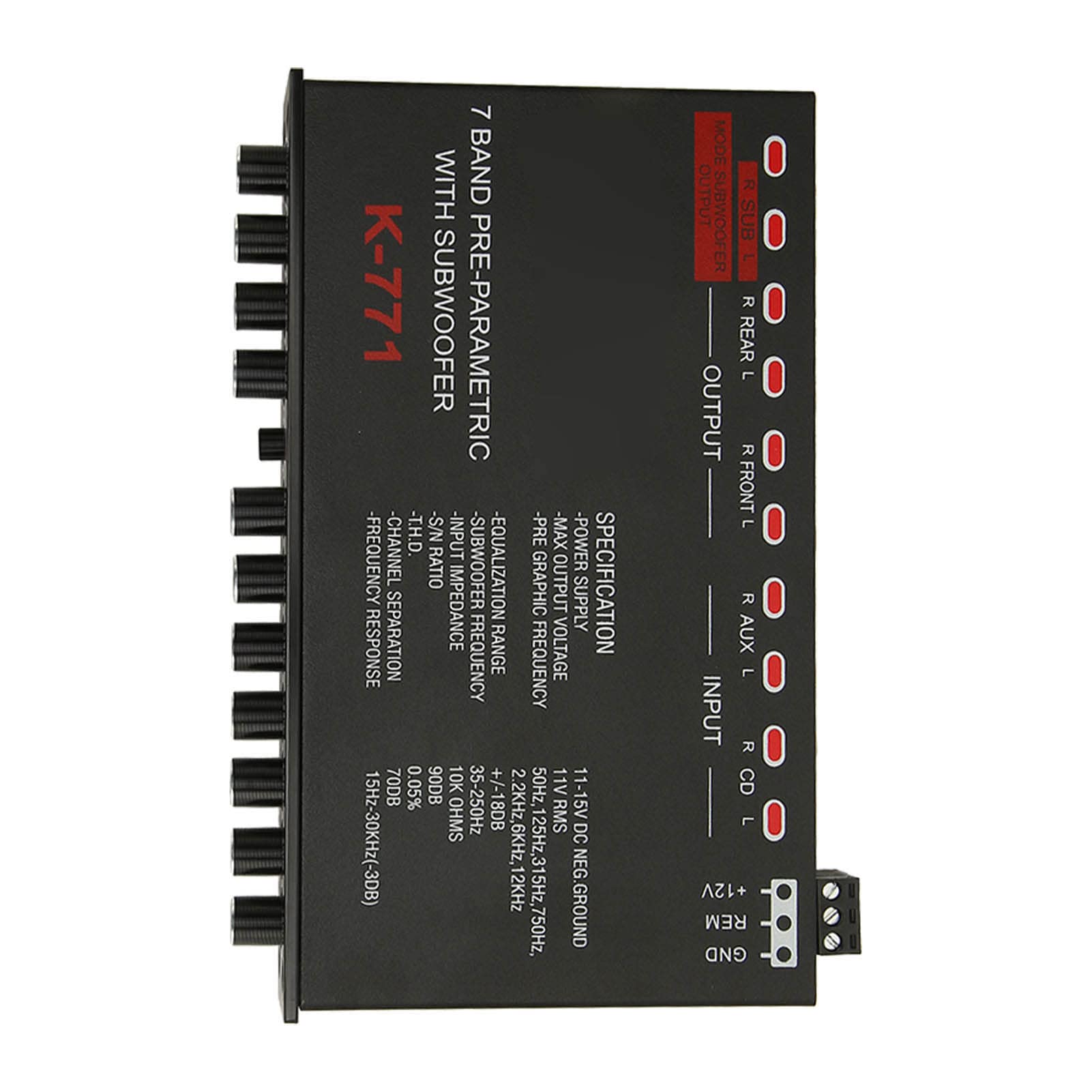 Ecualizador de Audio para Automóvil de 7 Bandas con Frecuencias Ajustables para una Experiencia de Sonido Mejorada en Automóviles, Barcos y Motocicletas Black Iron