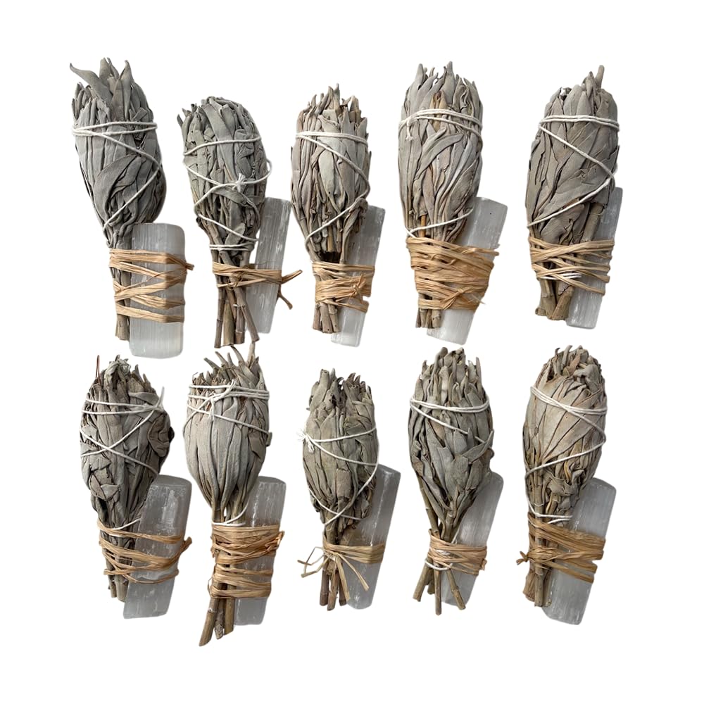 Smudge Stick, Torch White Sage and Selenite 4", Pack of 10