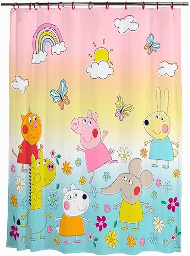Franco Peppa Pig - Juego de cortina de ducha y anillos de 13 piezas, (producto 100% oficial)