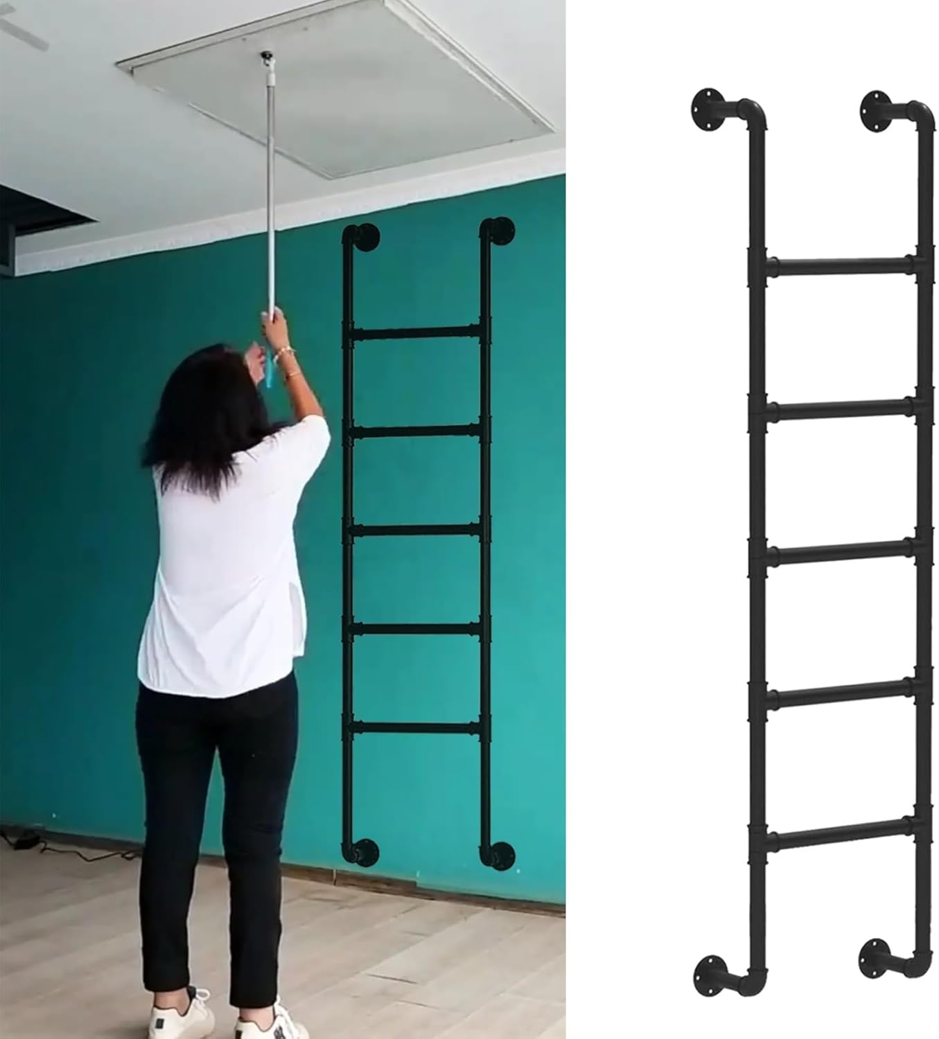 Heavy Duty Loft Attic Ladder for Basement Wall Mount Sturdy Iron Window Well Egress & RV Bunk Bed Climbing Ladder Entrance Fire Escape (94in)