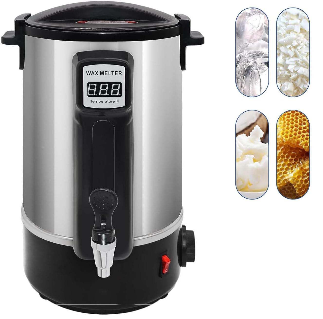 Derretidor de cera de vela con control de temperatura, pantalla LED, perilla giratoria, boquilla de vertido rápido, fácil de limpiar para cera de soja, cera de abejas