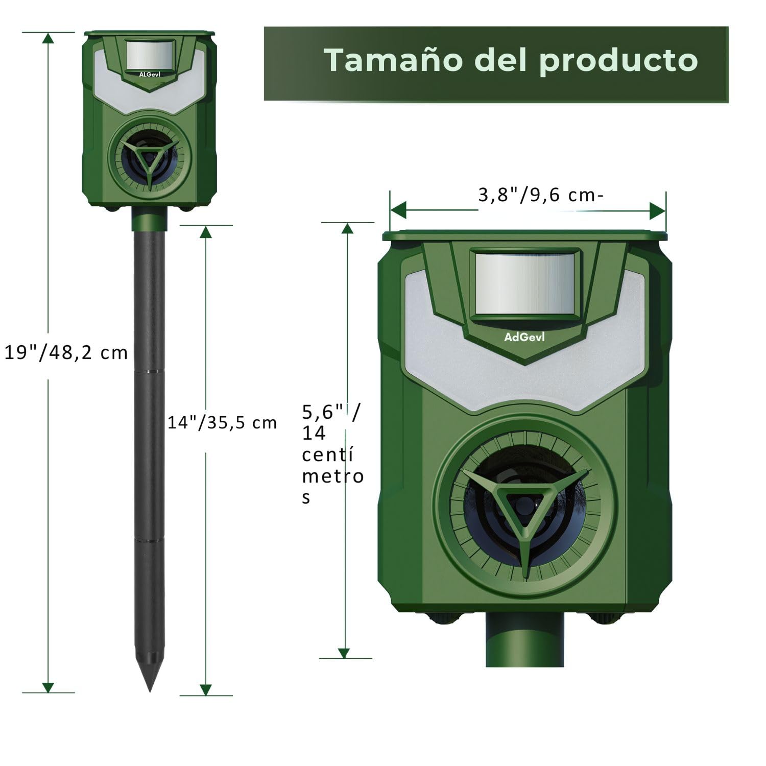 Repelente para Gatos ADGEVL Ultrasonido Exterior Potente e Impermeable con Sensor de Movimiento 12m - Recarga Solar/USB - También para Perros y Animales (Zorro, Conejo) - Modelo 2024 - Garantía 1 Año
