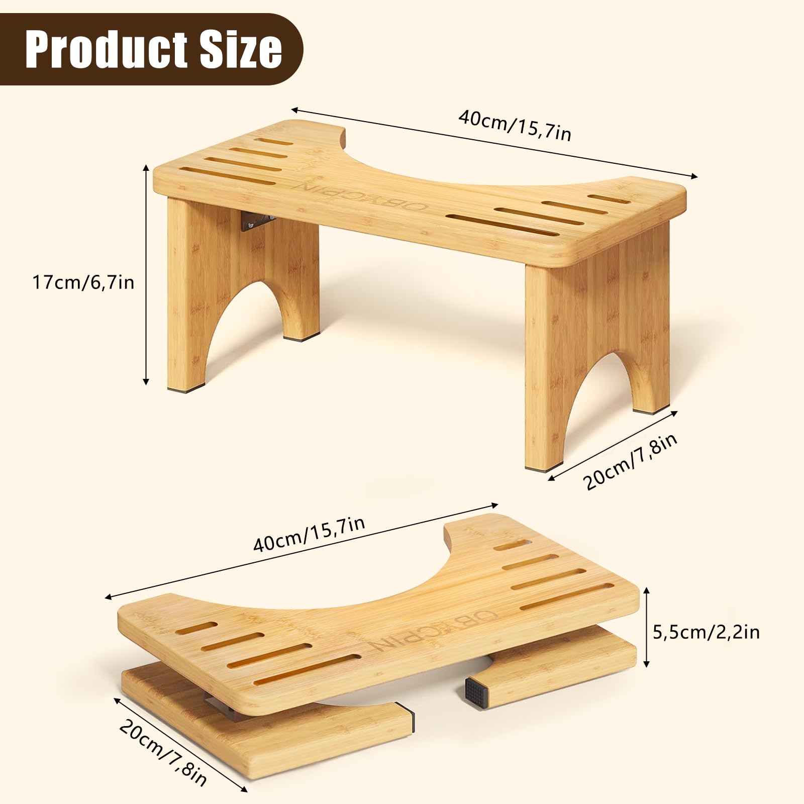 Tabouret de Toilette en Bambou Pliable Ergonomique - Marche Pied WC Stable Antidérapant Compact et Portable - Aide à Soulager la Constipation et Les Ballonnements - Adultes & Enfants