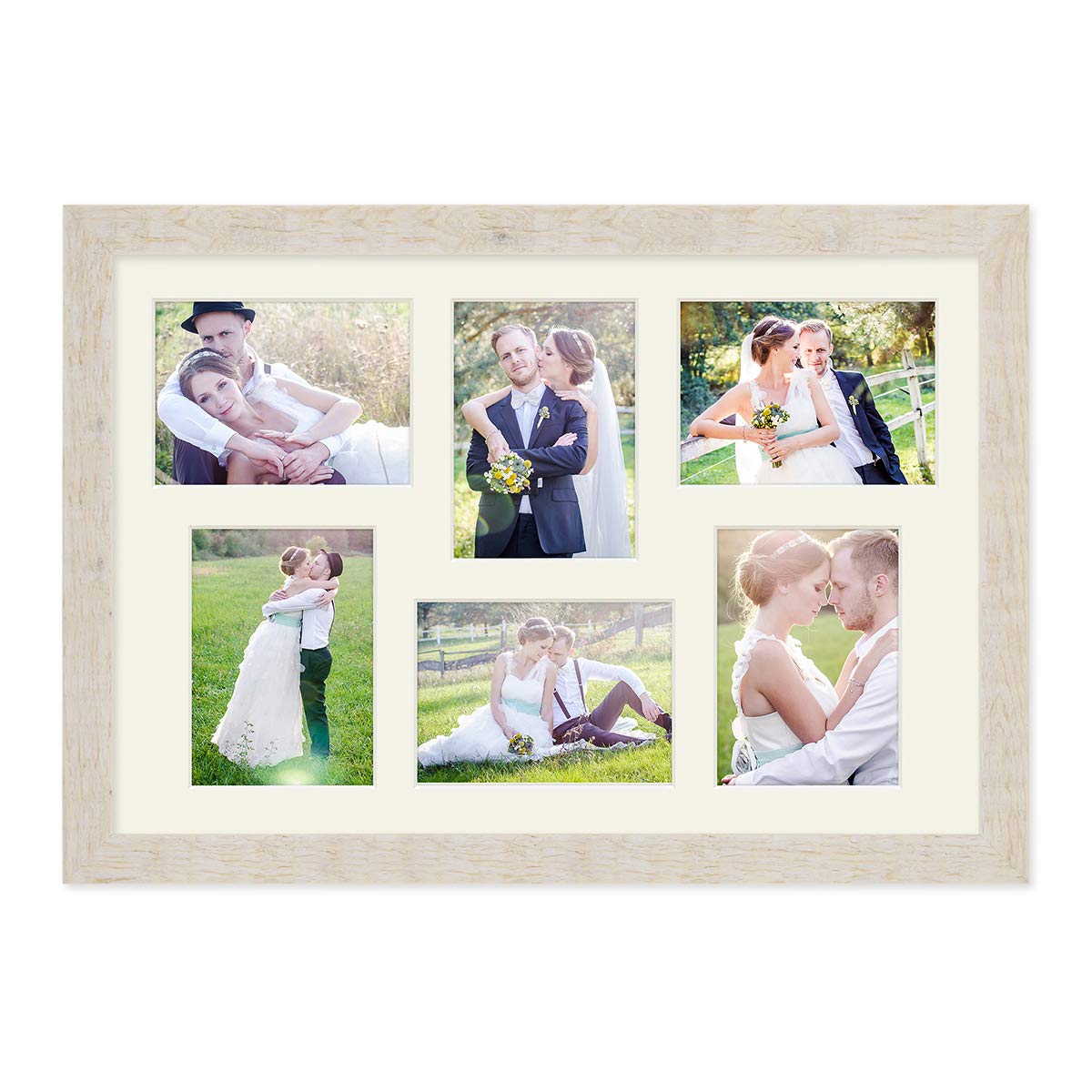 PHOTOLINI 5X Passepartout 40x60 aussen Creme-Weiß für 6X Passepartout 13x18 innen, alterungsbeständig & säurefrei 1,5 mm Schrägschnitt - Passepartoutrahmen mit Mehrfachausschnitt