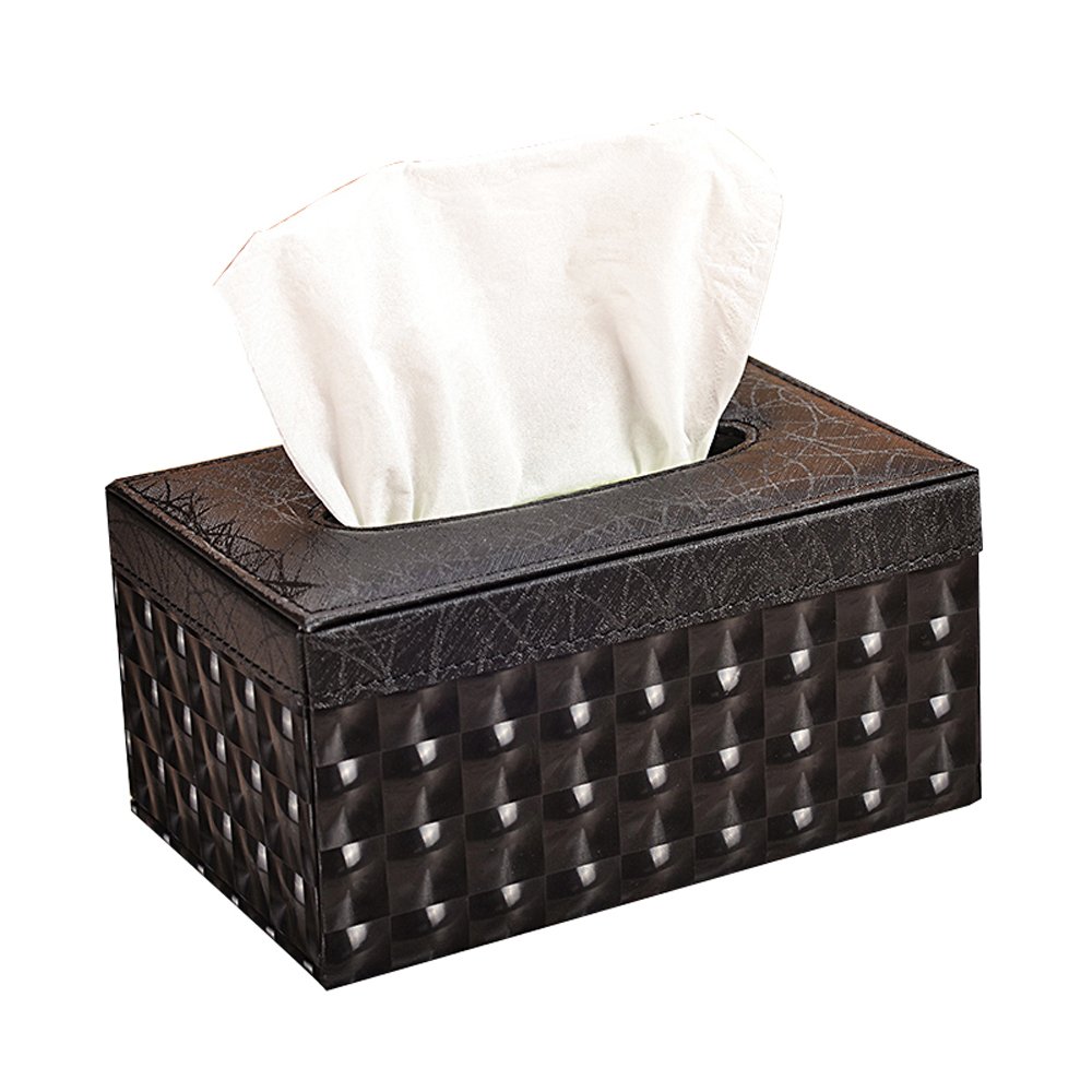Leather facial Tissue Box Cover Napkin holder Case Container for Home Office Living Room Desktop Table Car By Figella CFXZJH-1 (small black lighting)