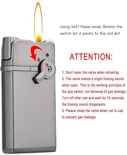 Miniatura 3 de YUSUD Encendedor de cigarrillos con antorcha, combustible de butano recargable, llama suave/de chorro conmutable, encendedor de cigarrillos con