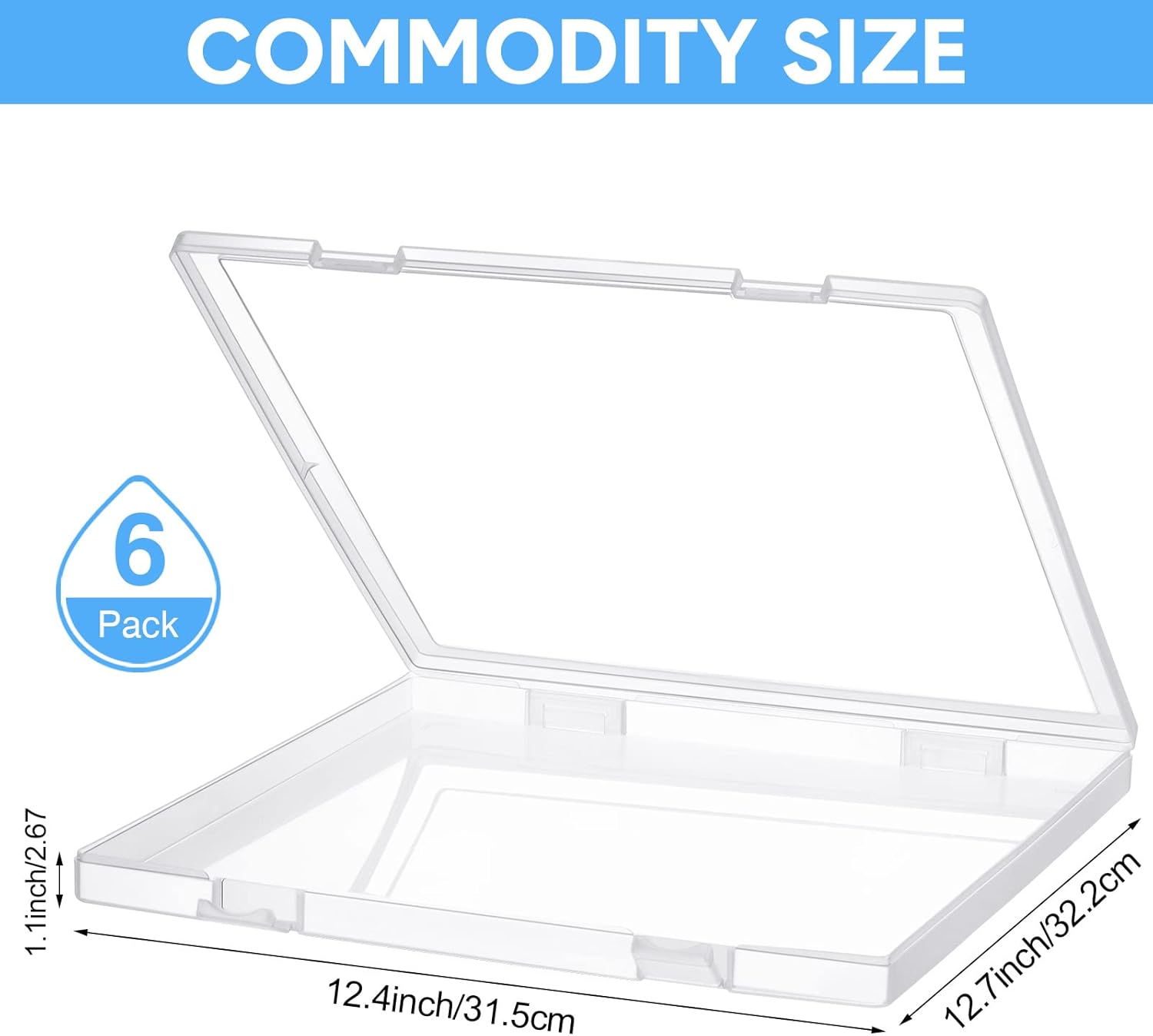 Kosiz 6 Pcs 12 x 12 Inch Paper Storage Case Plastic Scrapbook Storage Box Portable Transparent Organizer Containers Clear Slim Project Case for Documents Photo File Magazines Office School Supplies