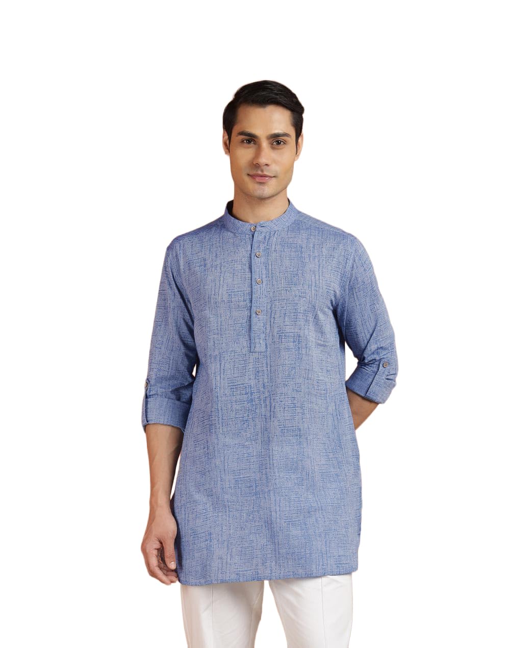 fabindia Blue Cotton Hand Block Print Slim Fit Short Kurta-picture-16