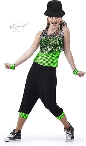 Miniatura 6 de Lohoee 80s90s Women Hip Hop Costume Gold Chain DJ Rapper Bucket Hat Glasses Hoop Earrings Hip Hop Rapper Costume