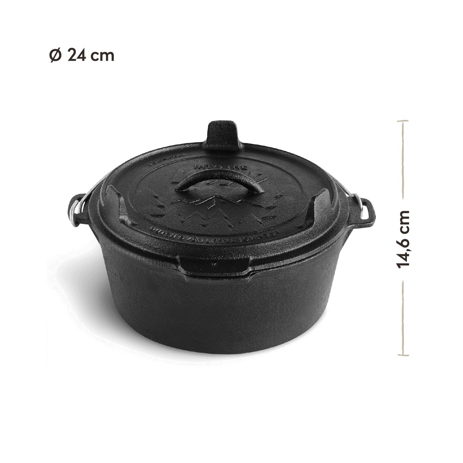 Dutch Oven BURNHARD® de hierro fundido, 5,6 l capacidad, tapa multifuncional, levantador de tapa, para barbacoa y fogata, ideal para guisos – Little John