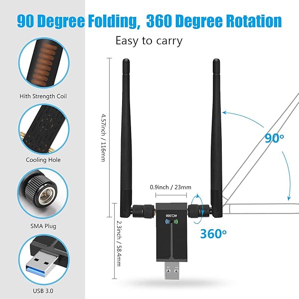 Adattatore WiFi Chiavetta WiFi Dongle AC1300Mbps USB 3 0 Dual Band 2 4GHz400Mbps 5GHz867Mbps Doppia 5dBi Antenna Adattatore USB per Desktop Laptop Windows XPVista7810 Linux Mac OS