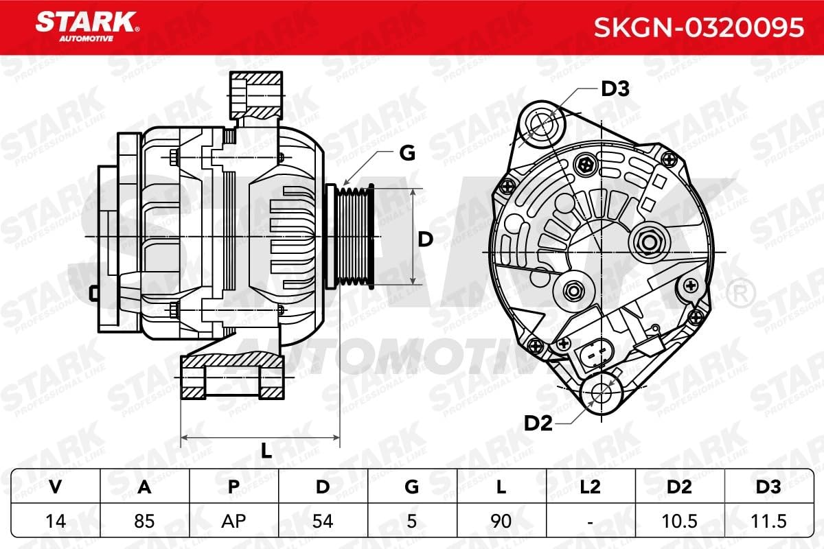 Alternator Generator STARK SKGN-0320095 85A 14V Kompatybilny z SMART FORTWO Cabrio 450 FORTWO coupe 451 FORTWO coupe 450 CITY-COUPE 450 CABRIO 450
