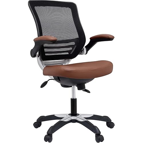 Modway Edge Mesh Back and White Vinyl Seat Office Chair With Flip-Up Arms - Computer Desks in Tan