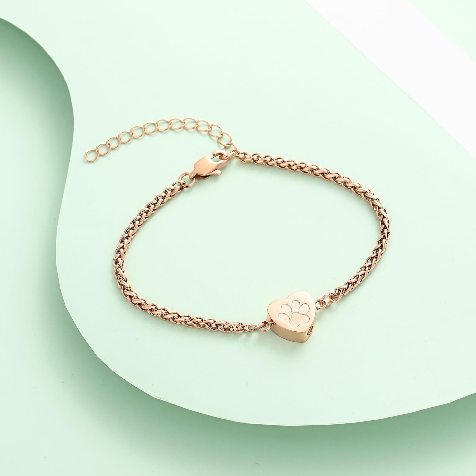 Bracciale con urna a forma di cuore per animali domestici in acciaio inox Paw Print
