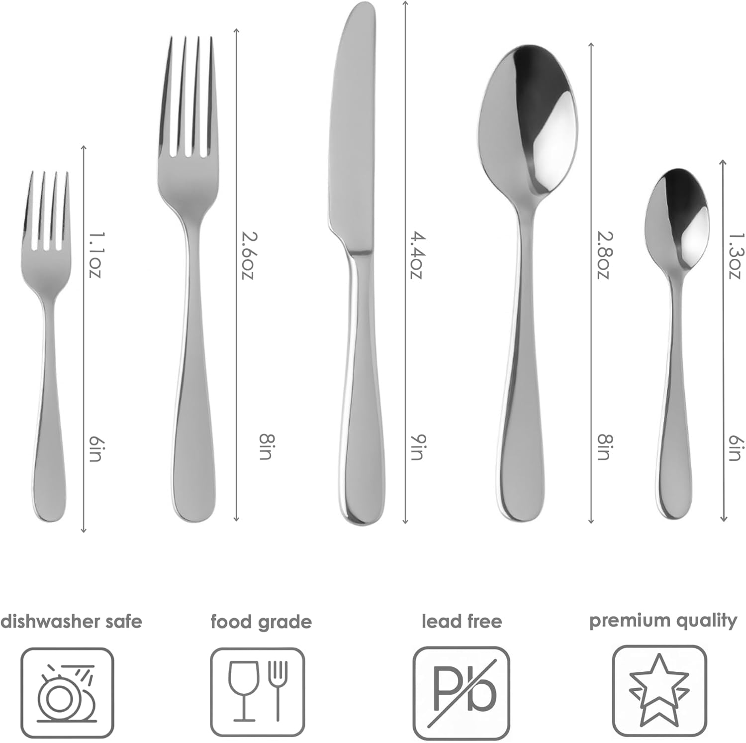 London Silverware Set, 30 Piece Forged Flatware Set Cutlery Set Premium Polished Stainless Steel, Service for 6, for Kitchen, Home, Wedding, Party, Dishwasher Safe (Silver)