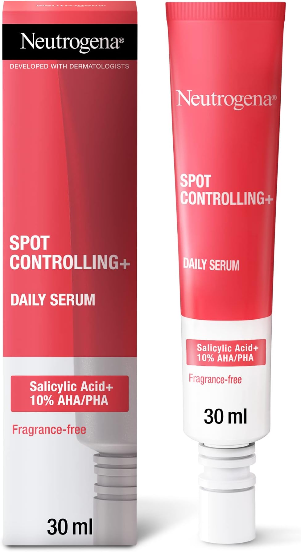 Neutrogena, Daily Serum, Spot Controlling+, Boosts Skin Radiance, powerful combination of Salicylic acid - a purifying agent and glycolic acid, 30ml