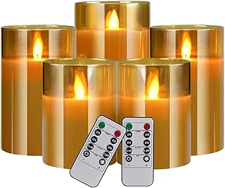 Amber Flameless Candles, 5 Pack Battery Operated Candles with Flickering Flame, Large Pillar Candles with 2 Remote and Timer for Party/Hotel/Wedding/Birthday Decoration